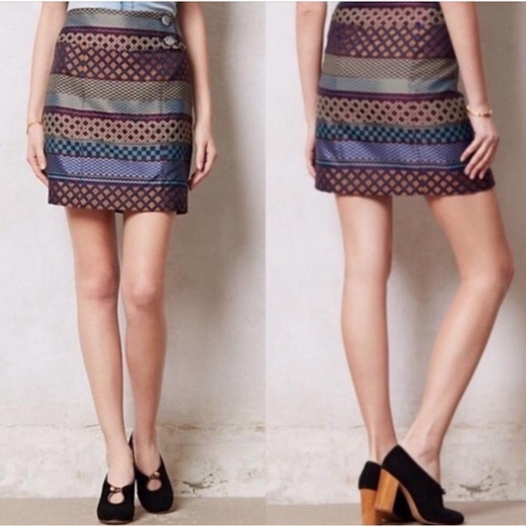 Anthropologie Maeve Audra Jacquard Metallic
Geometric Tribal Mini Skirt Size 6 - Picture 2 of 7